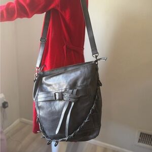 Free People Gray Leather buckle Shoulder Bag Bohemian grunge